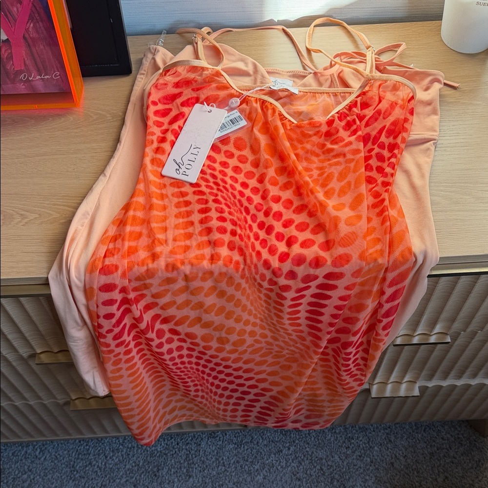 NWT Oh polly Orange and Peach Patterned Dress